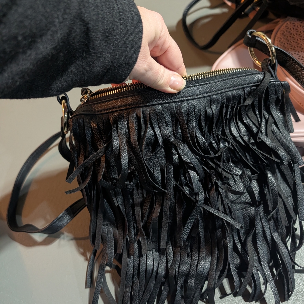 Nine West Black Fringe Crossbody Bag